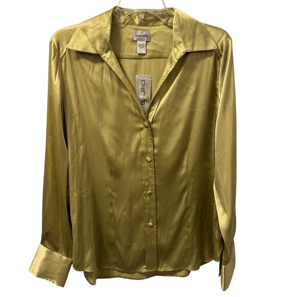 Chicos Silky Splendor Sara Beth Long Sleeve Shirt Haven Size M Blouse. NWT - Picture 2 of 12